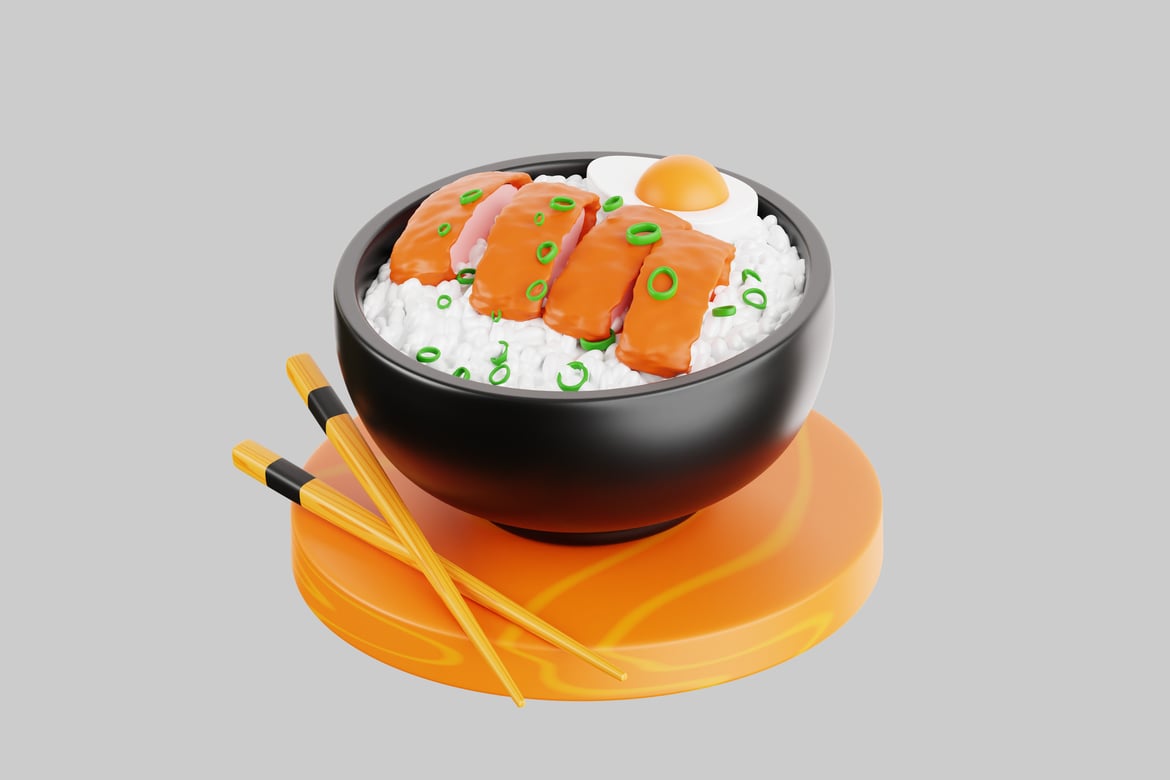 Download Sushi and chopsticks on a black bowl 3D Model