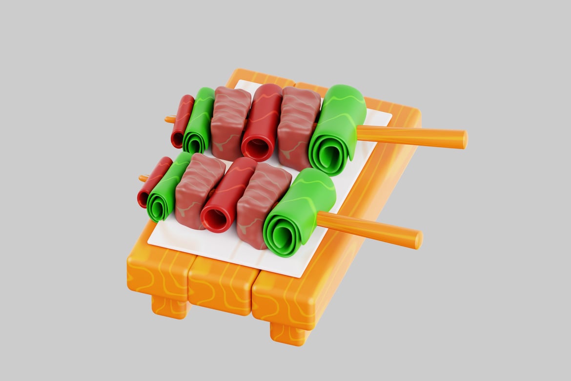 Download Sushi Rolls on a Wooden Table 3D Model