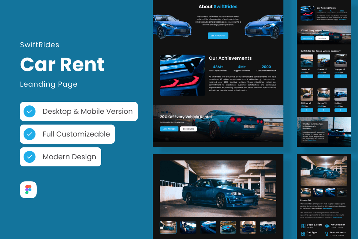 Download SwiftRides - Car Rental Landing Page Figma Design