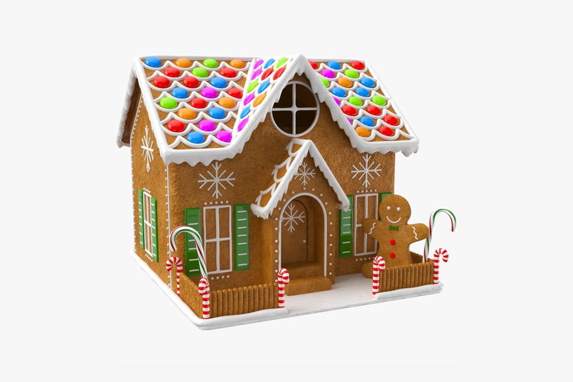 Download Symmetrical Gingerbread House with Icing and Candy Decorations 3D Model