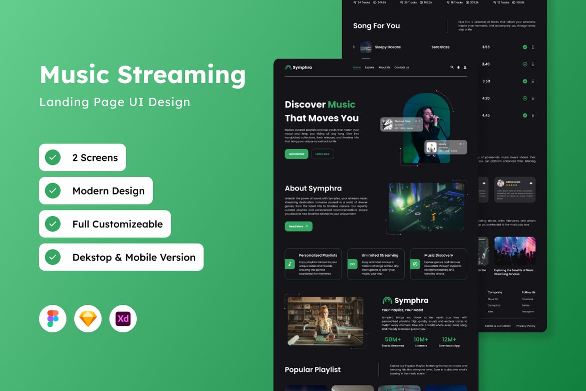 Download Symphra - Music Streaming Landing Page Figma Design