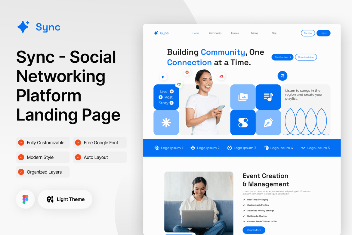 Download Sync - Social Networking Platform Landing Figma Figma Design