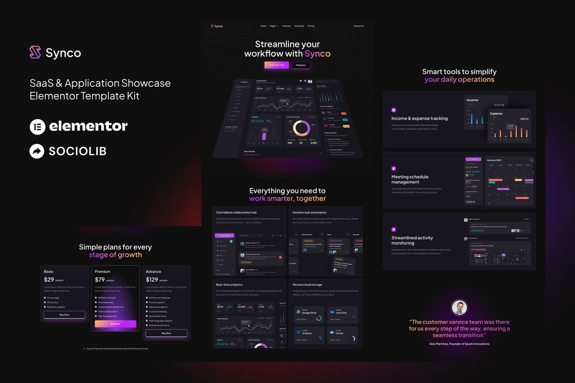 Download Synco - SaaS & Software Showcase Elementor Template Kit