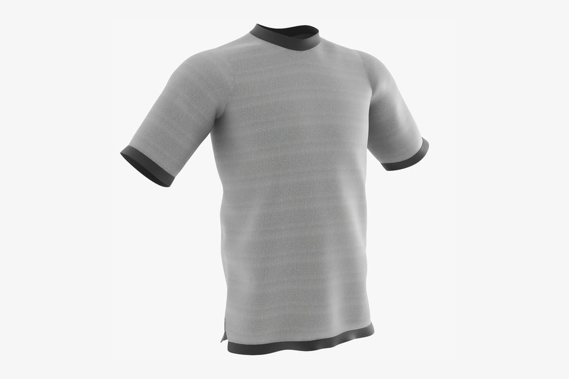 Download T-Shirt, Light Gray Short-Sleeved Shirt with Black Trim 3D Model