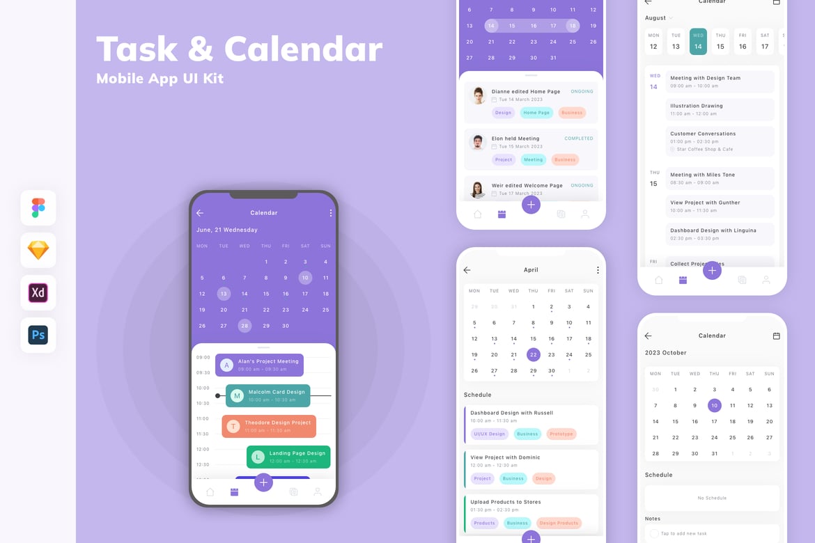 Download Task & Calendar Mobile App UI Kit Figma Design