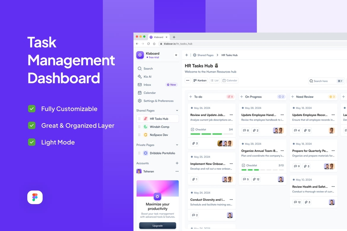 Download Task Management Dashboard - Klaboard Figma Design