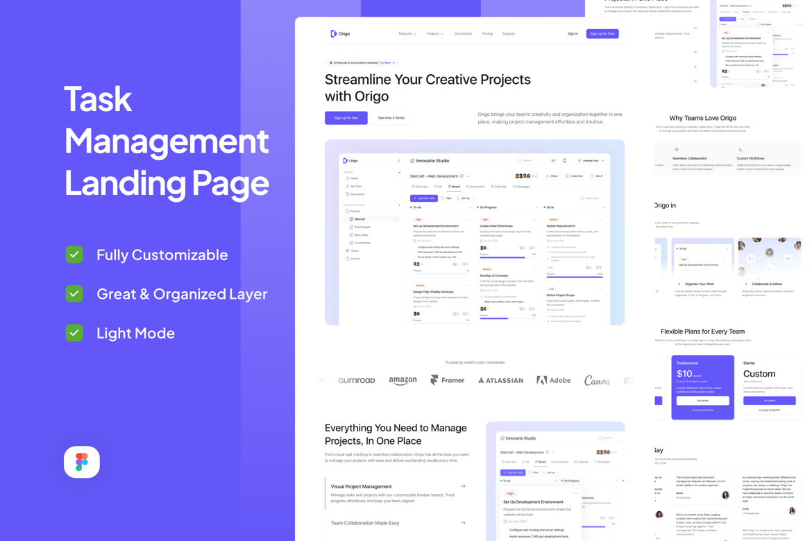 Download Task Management Landing Page - Origo Figma Design