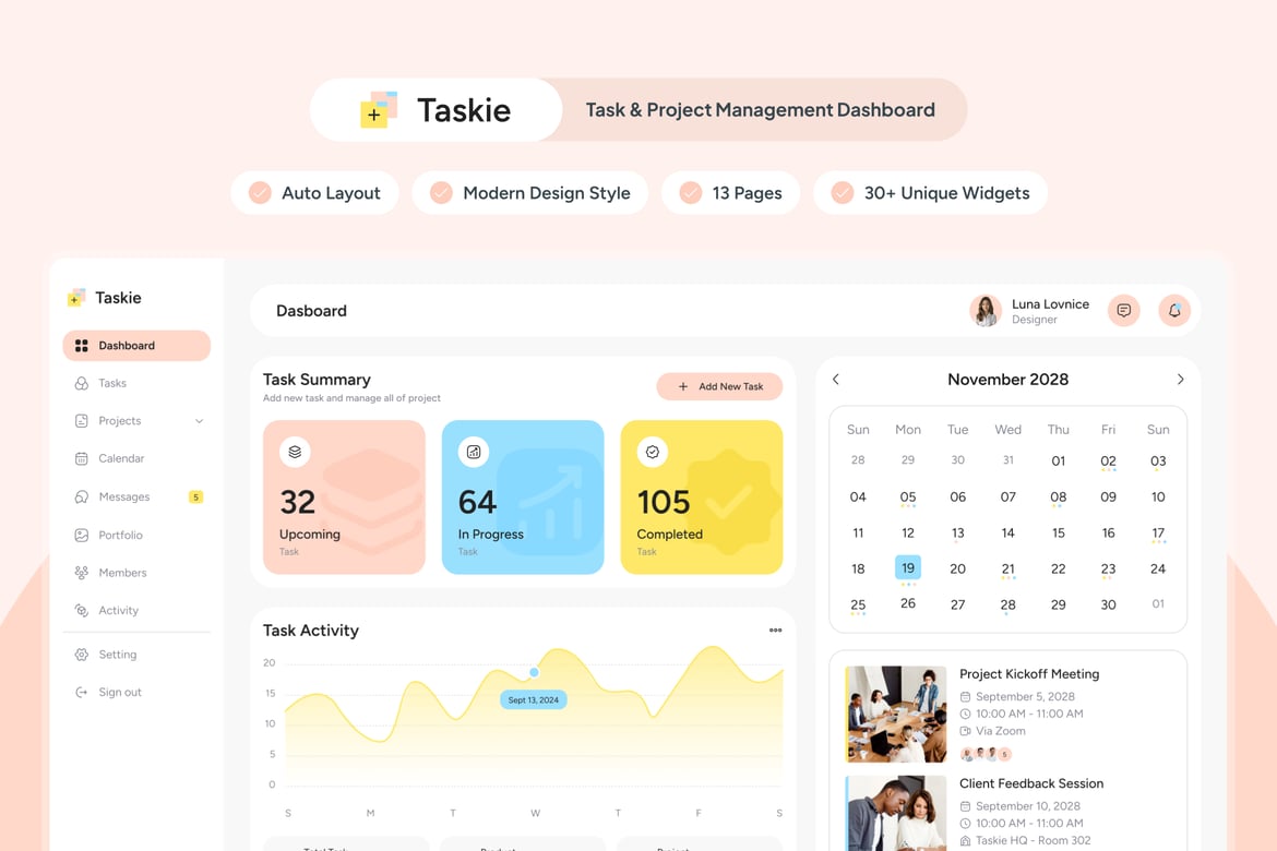 Download Taskie - Task & Project Management Dashboard Figma Design