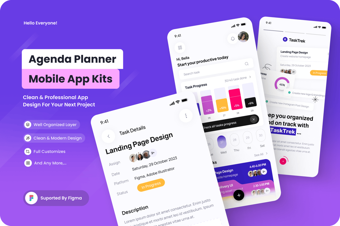 Download TaskTrek - Agenda Planner Mobile Apps Figma Design