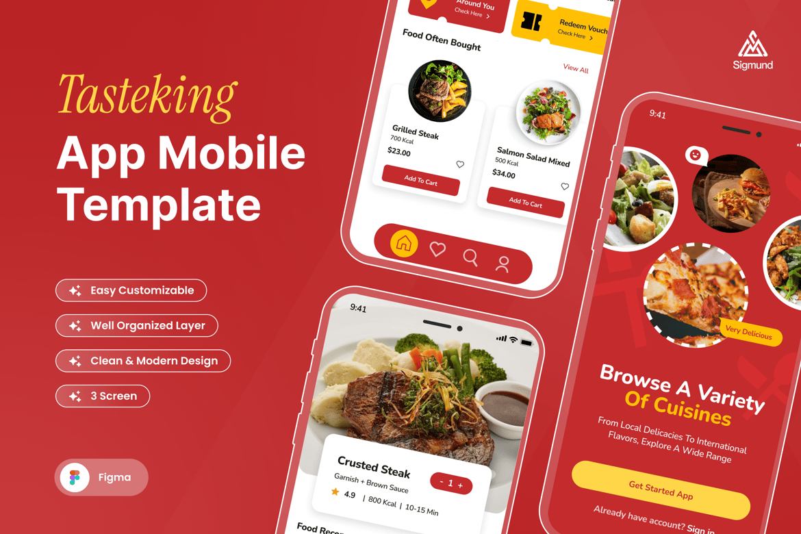 Download Tasteking - Delivery Food App Mobile UI Kits Figma Design