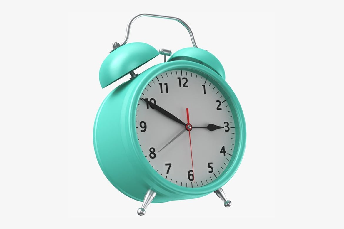 Download Teal Alarm Clock with White Face and Black Numerals 3D Model