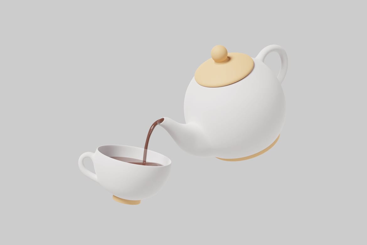 Download Teapot pouring tea into a teacup 3D Model