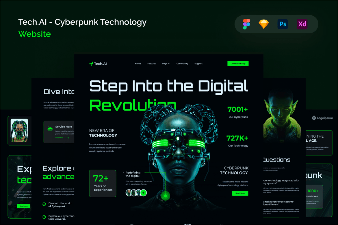 Download Tech.AI - Cyberpunk Technology Website Figma Design