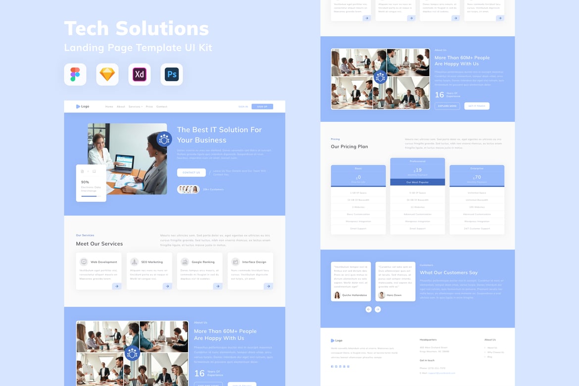 Download Tech Solutions Landing Page Template UI Kit Figma Design