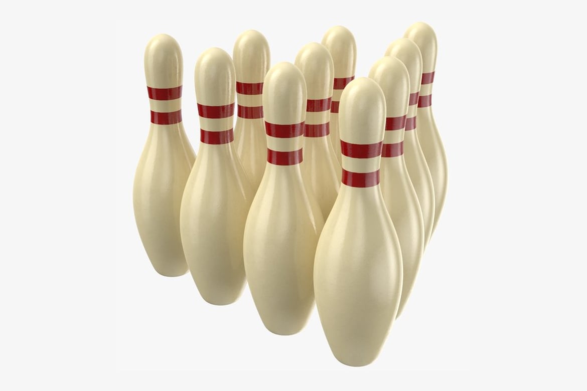 Download Ten Bowling Pins in Triangular Formation 3D Model