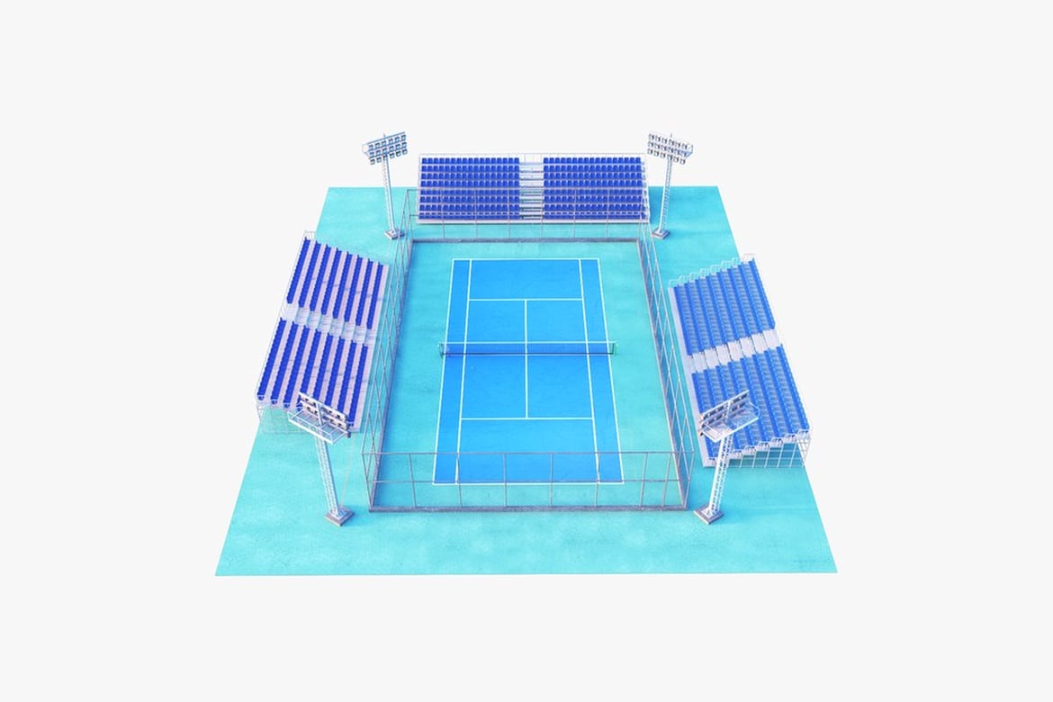 Download Tennis Court with Blue Surface and Spectator Seating 3D Model