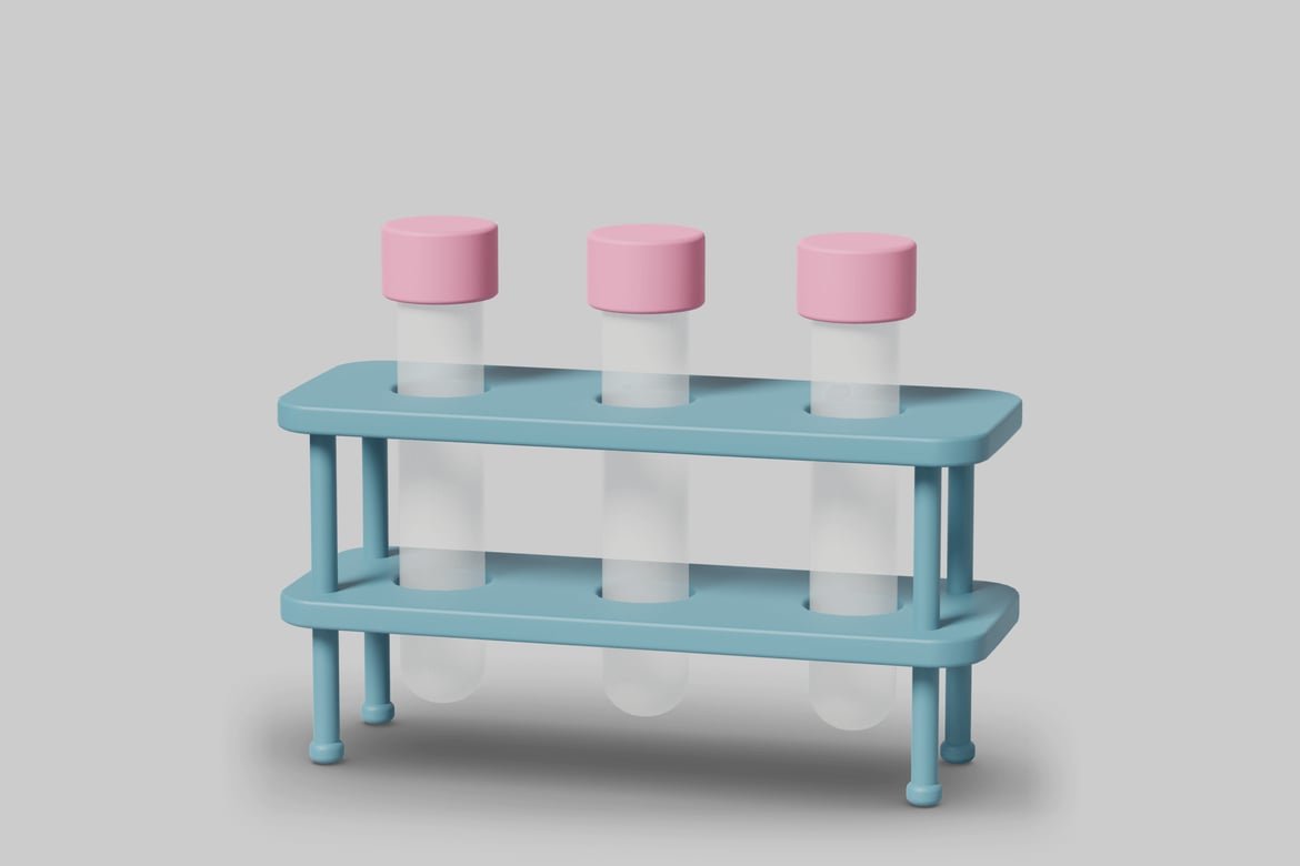 Download Test tube rack with pink caps 3D Model