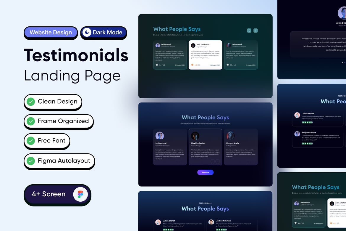 Download Testimonial Landing Page (Dark) Figma Design