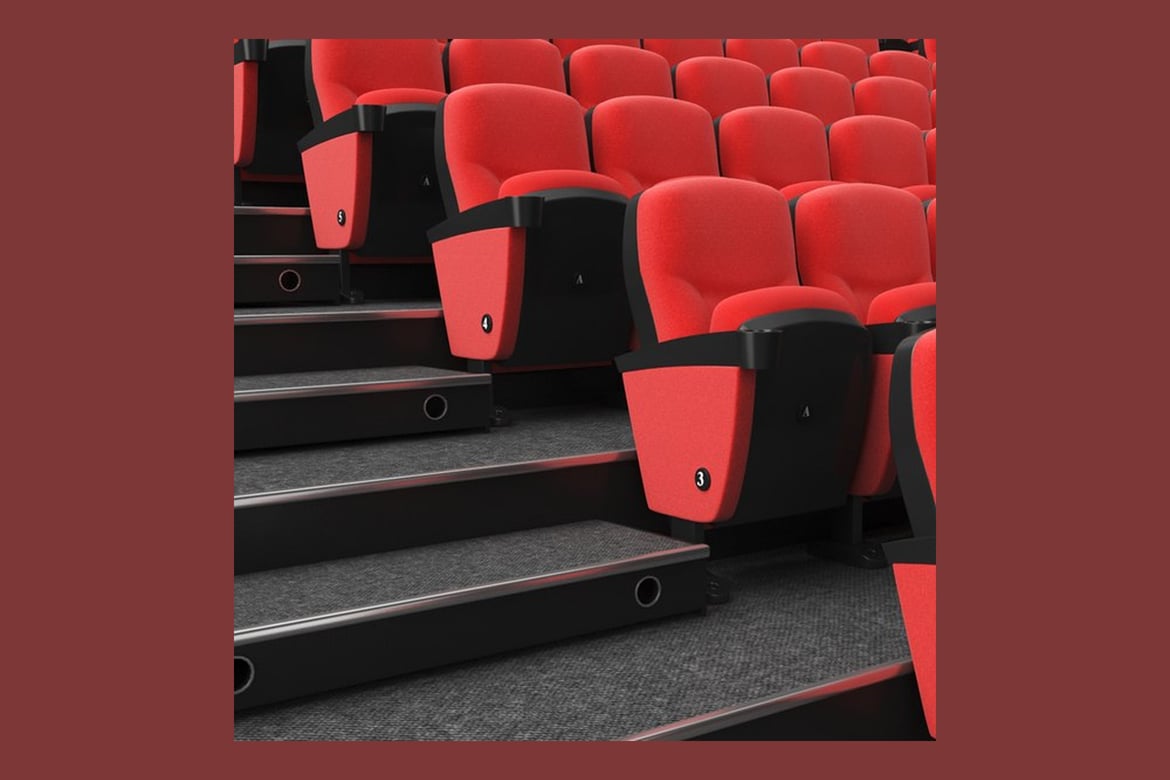 Download Theater Bleachers, Tiered Red Auditorium Seating 3D Model