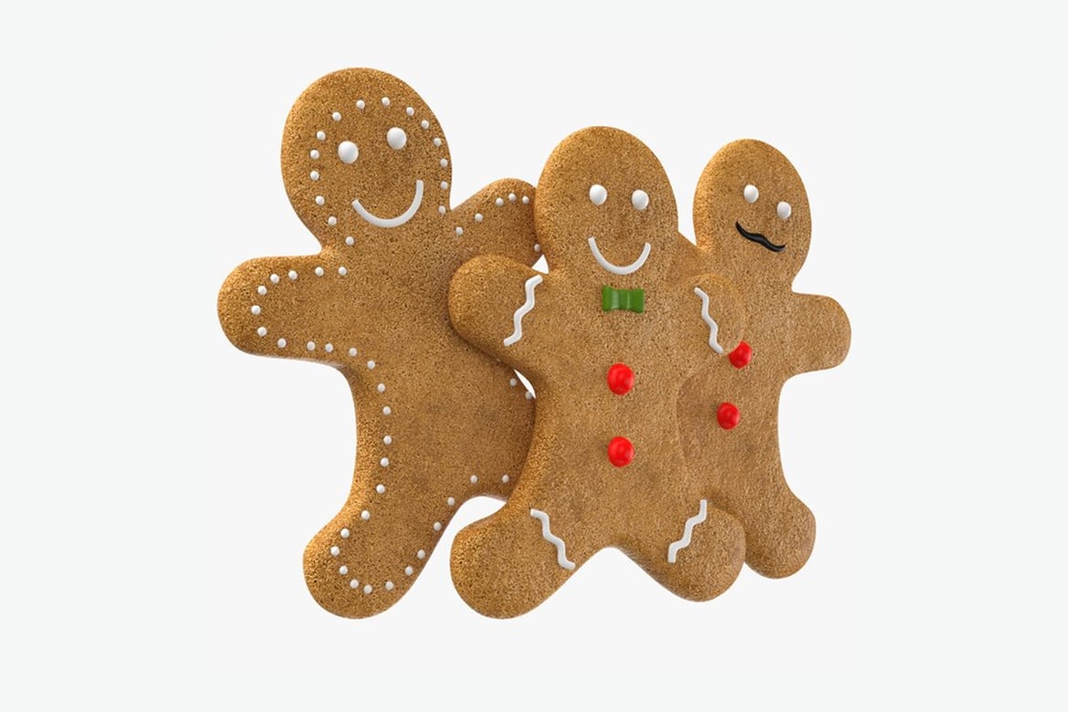 Download Three Gingerbread Figures with Varied Decoration 3D Model