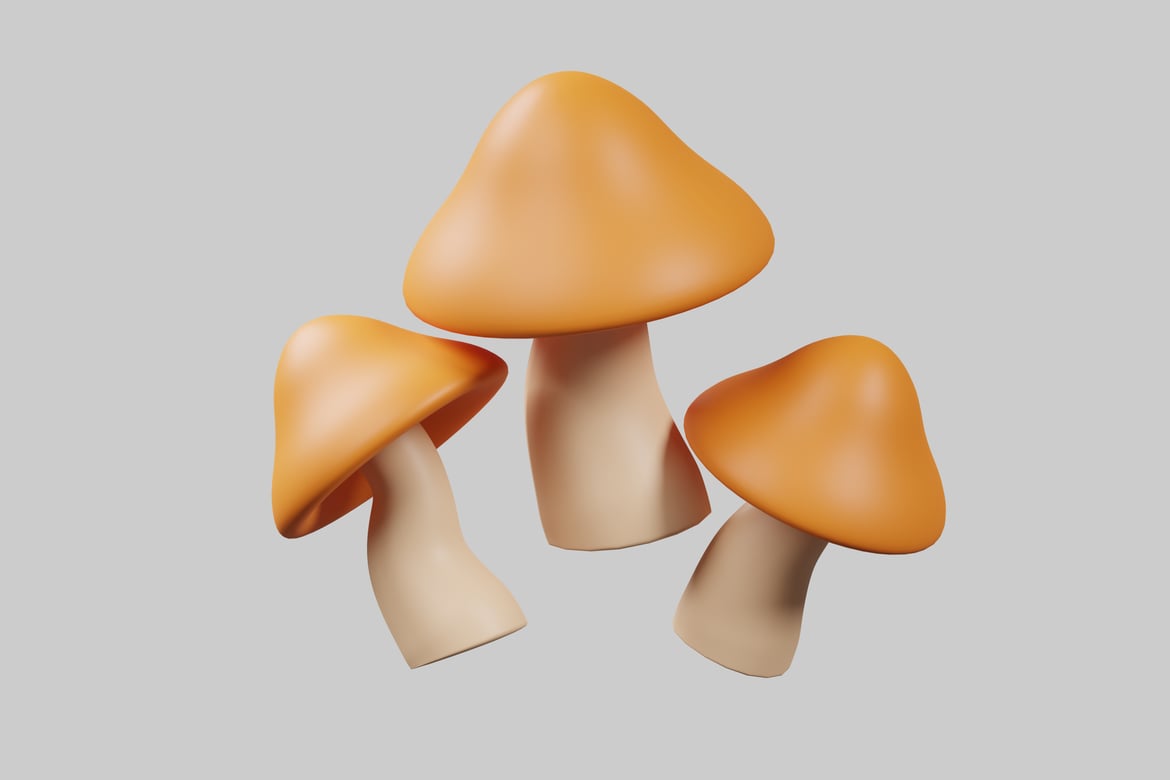 Download Three mushrooms in a triangular formation 3D Model