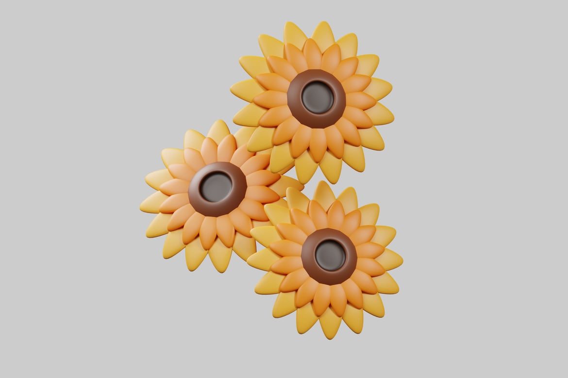 Download Three Sunflowers 3D Model