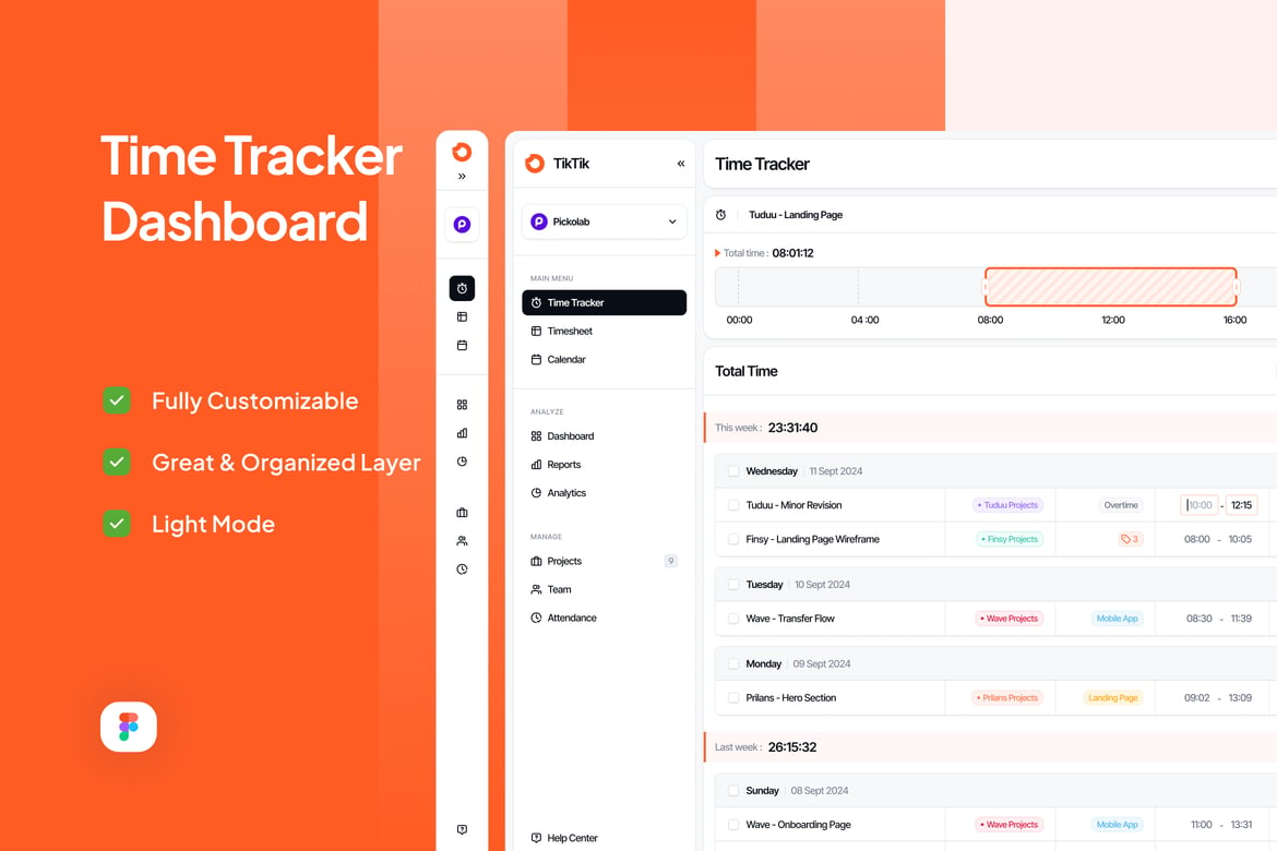 Download Time Tracker Dashboard - TikTik Figma Design