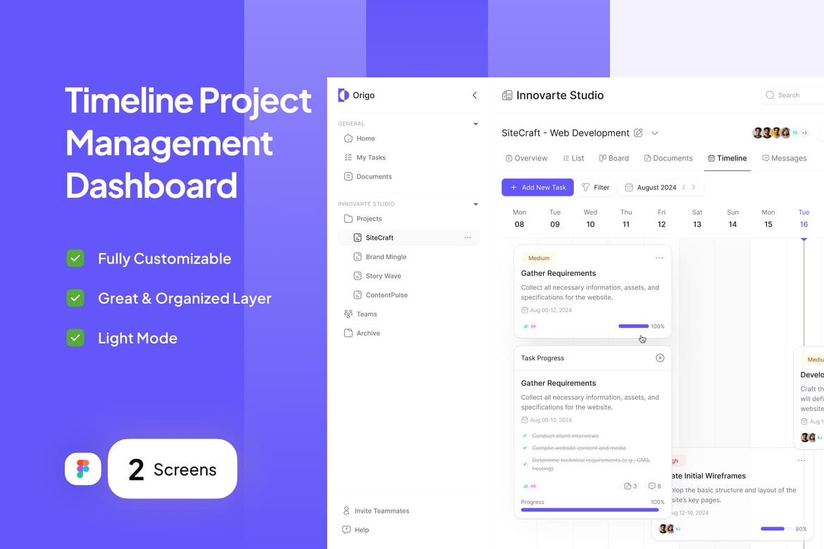 Download Timeline Page Project Management Dashboard - Origo Figma Design