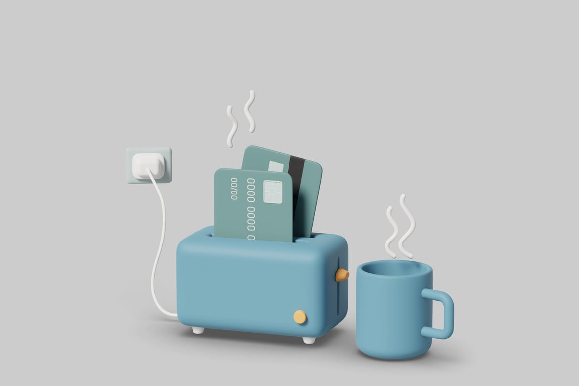 Download Toaster with credit card and coffee 3D Model