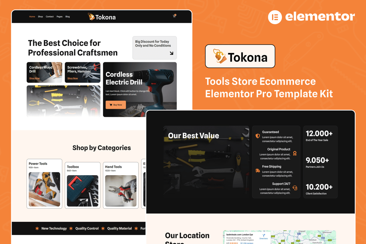 Download Tokona - Tools Store Ecommerce Elementor Pro Template Kit