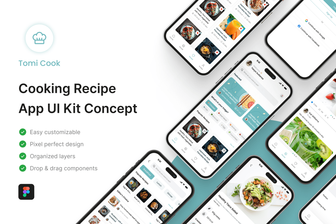 Download Tomi Cook - Cooking Recipe App UI Kit Figma Design