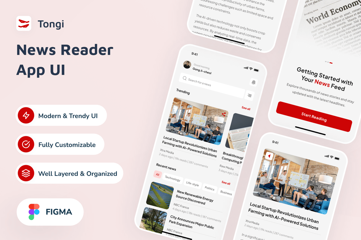 Download Tongi - News Reader App UI Figma Design