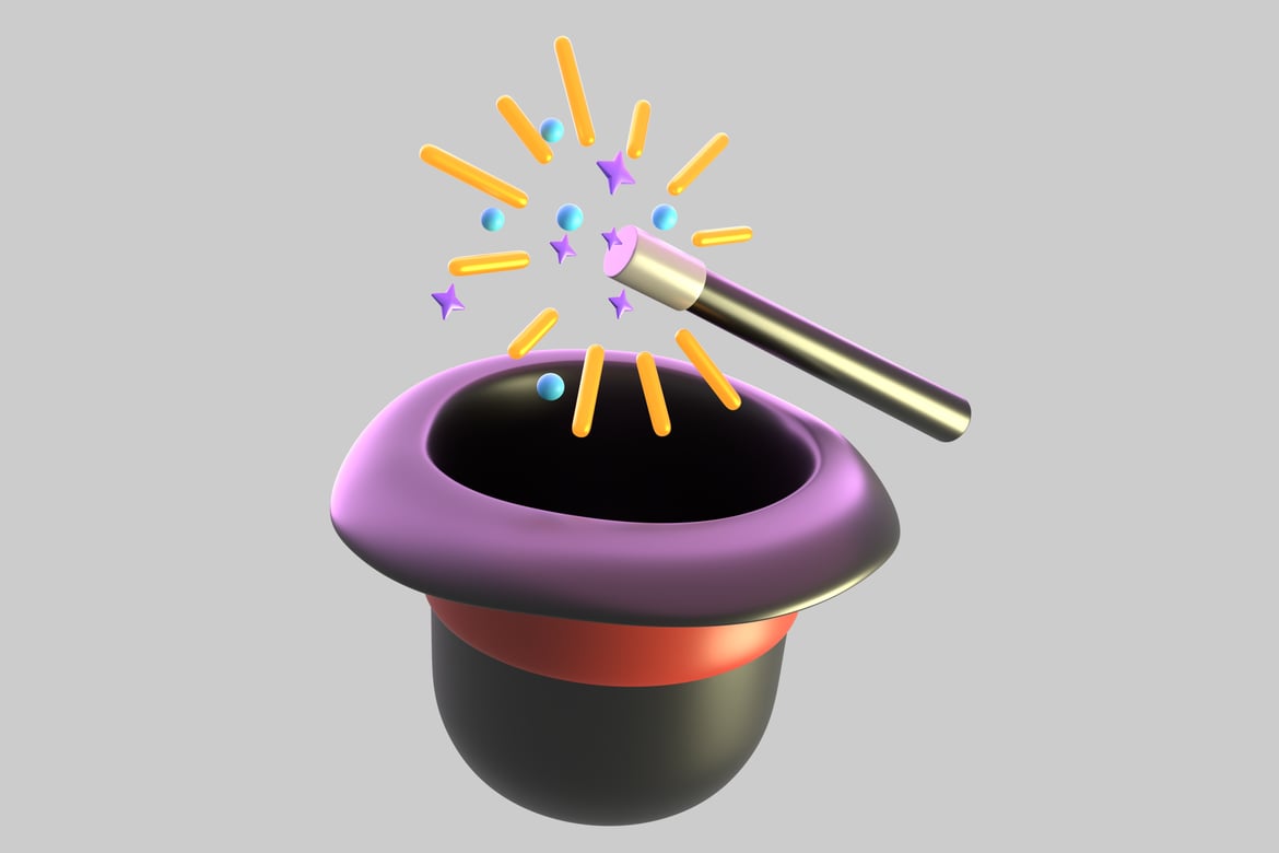 Download Top hat with wand and objects emerging from it. 3D Model