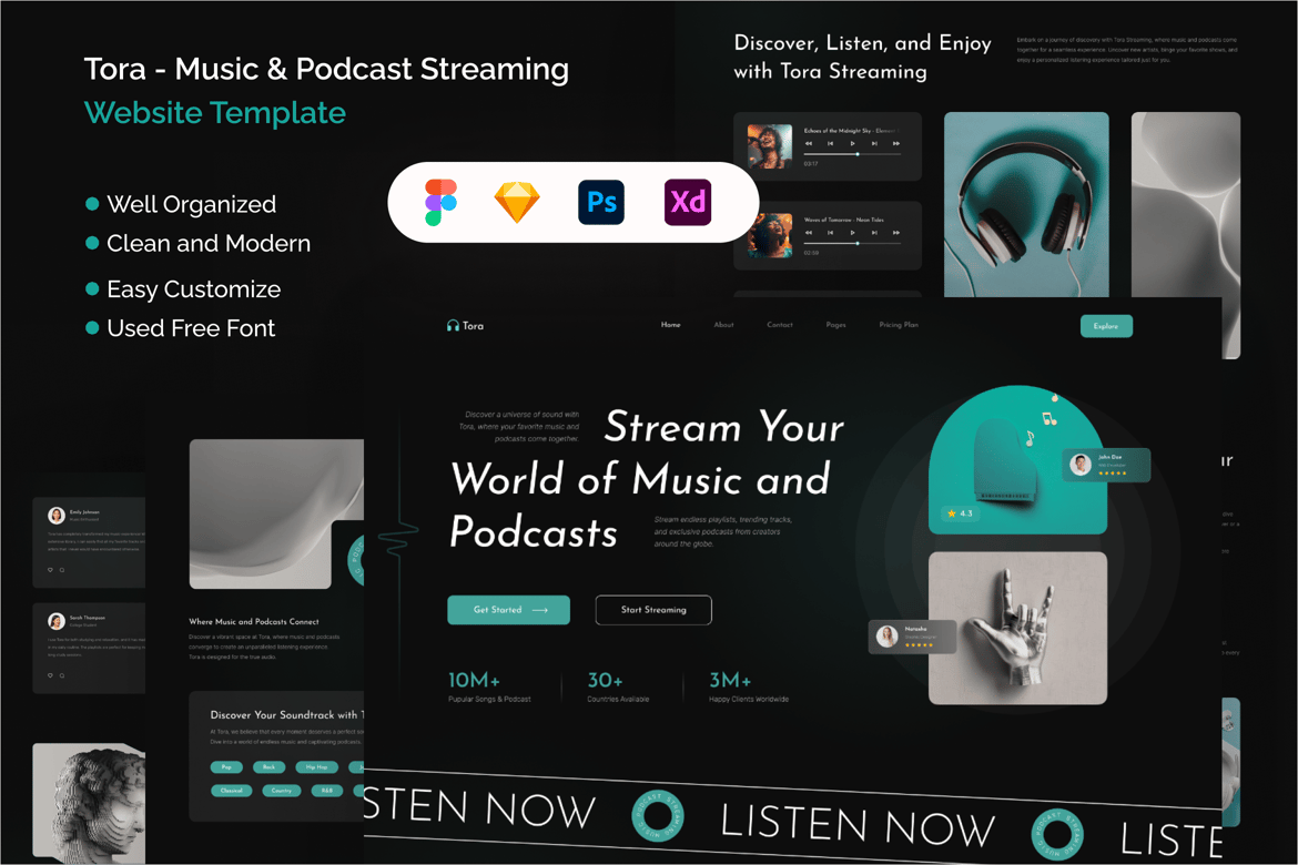 Download Tora - Music & Podcast Streaming Website Figma Design