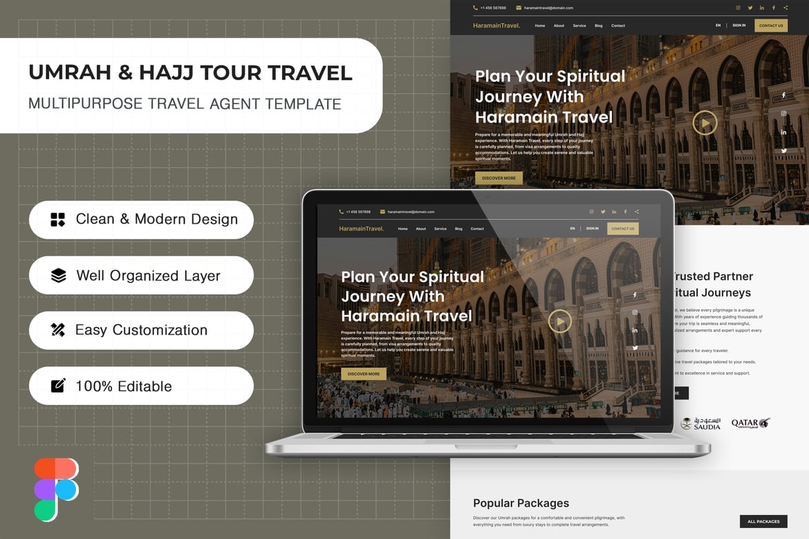 Download Tour Travel Umrah & Hajj Landing Page - UI Kit Figma Design