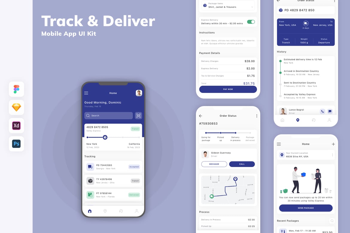 Download Track & Deliver Mobile App UI Kit Figma Design