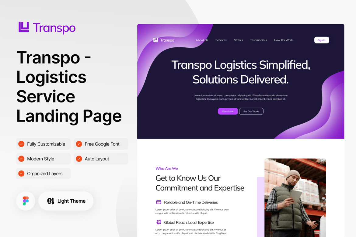 Download Transpo - Logistics Service Landing Page Figma Figma Design