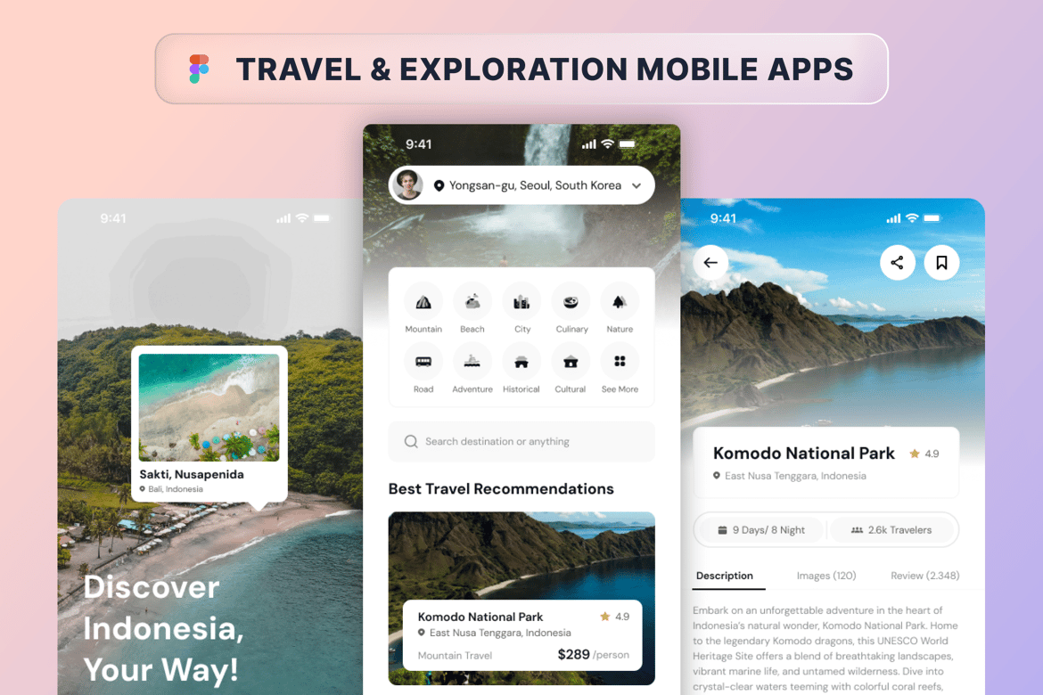 Download Travel & Exploration Mobile Apps Figma Design