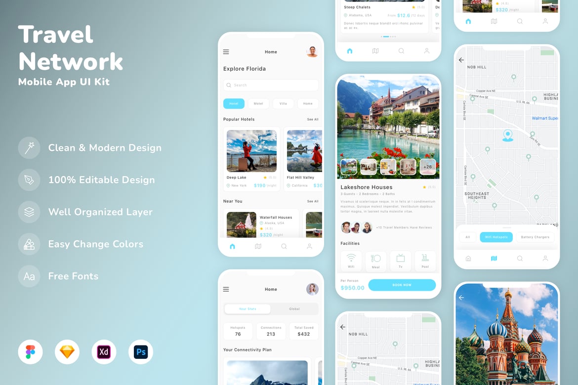 Download Travel Network Mobile App UI Kit