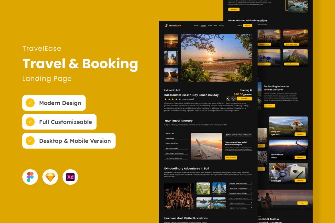 Download TravelEase - Travel & Booking Landing Page Figma Design