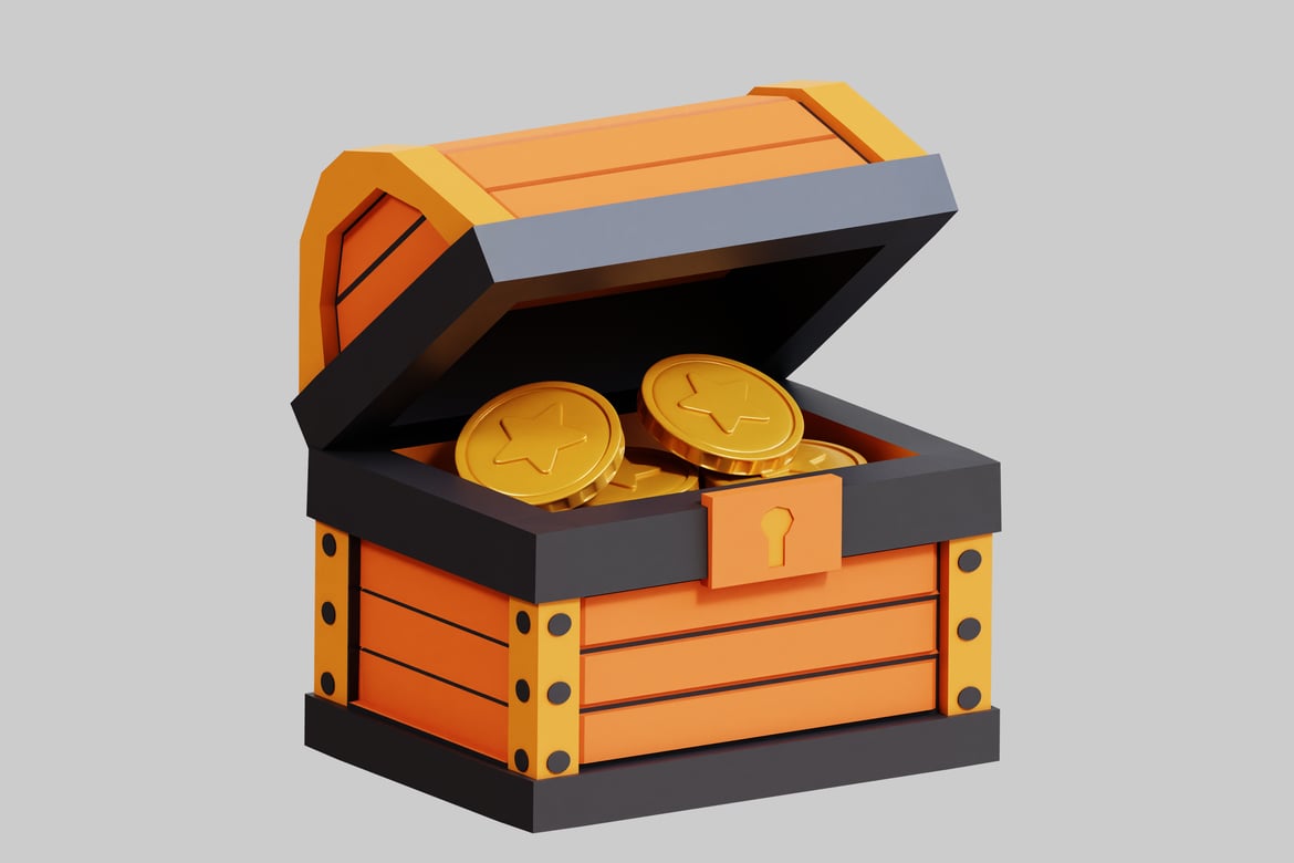 Download Treasure chest with open lid and gold coins 3D Model