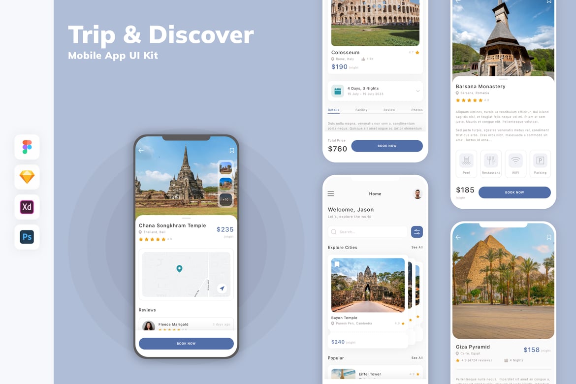 Download Trip & Discover Mobile App UI Kit Figma Design