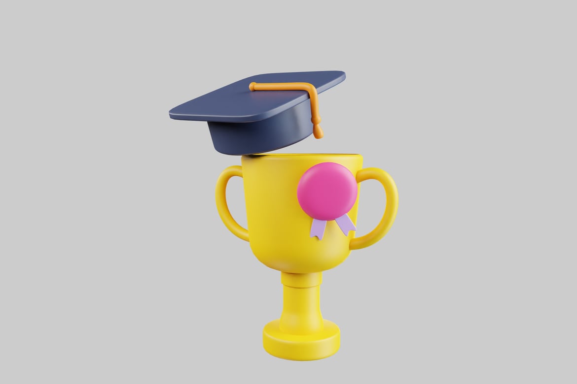 Download Trophy and graduation cap 3D Model