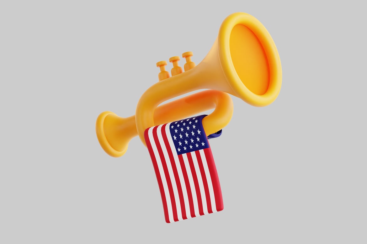 Download Trumpet with American flag 3D Model