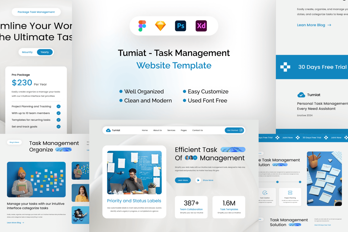 Download Tumiat - Task Management Website Template Figma Design