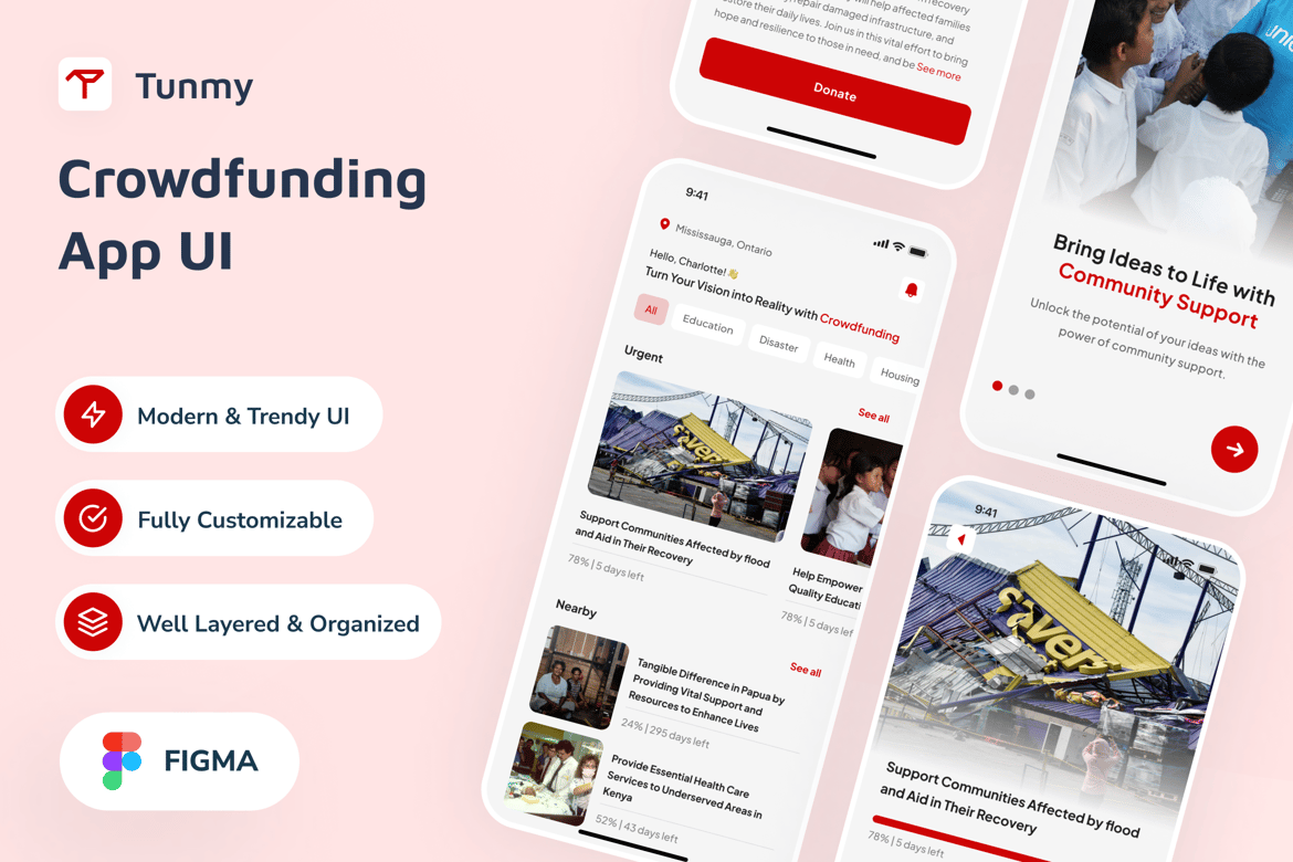 Download Tunmy - Crowdfunding App UI Figma Design