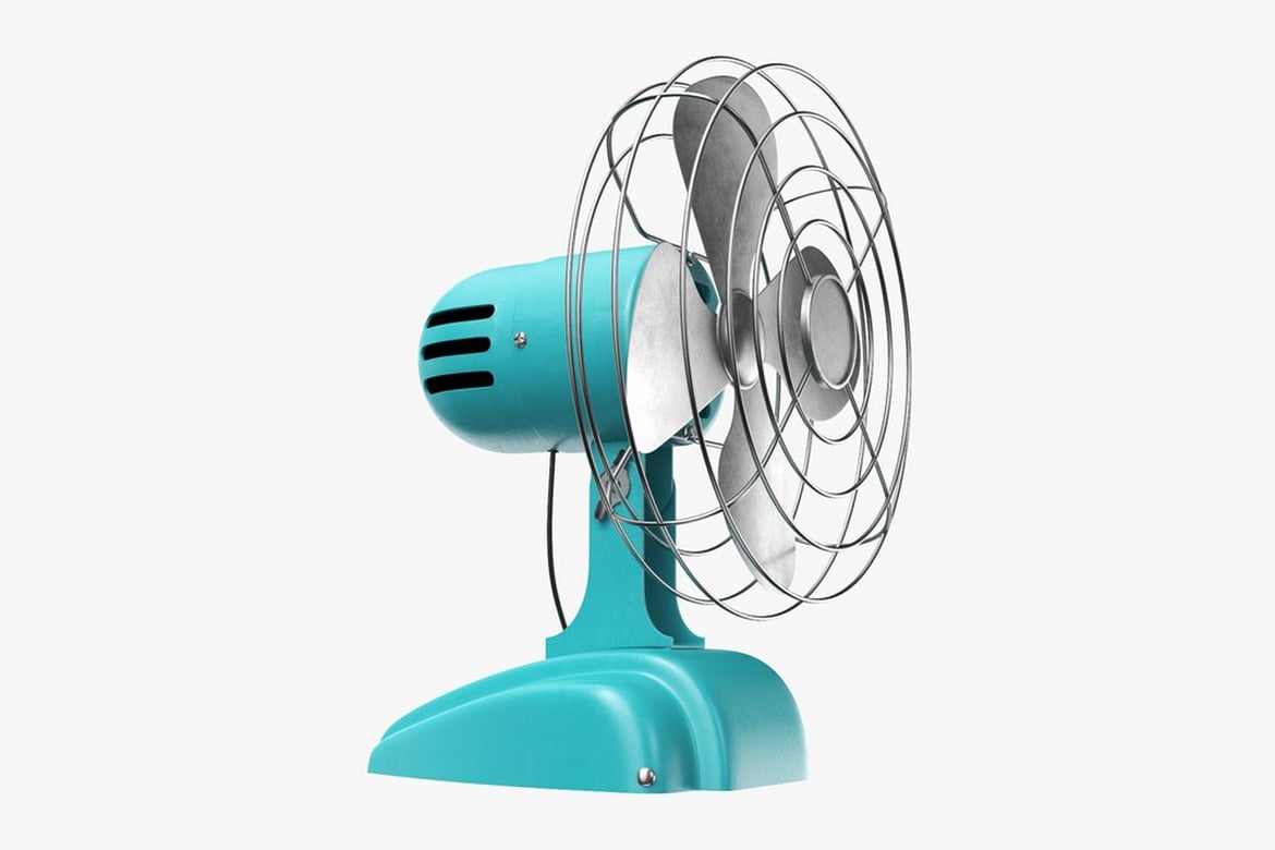 Download Turquoise Fan with Silver Circular Grill 3D Model