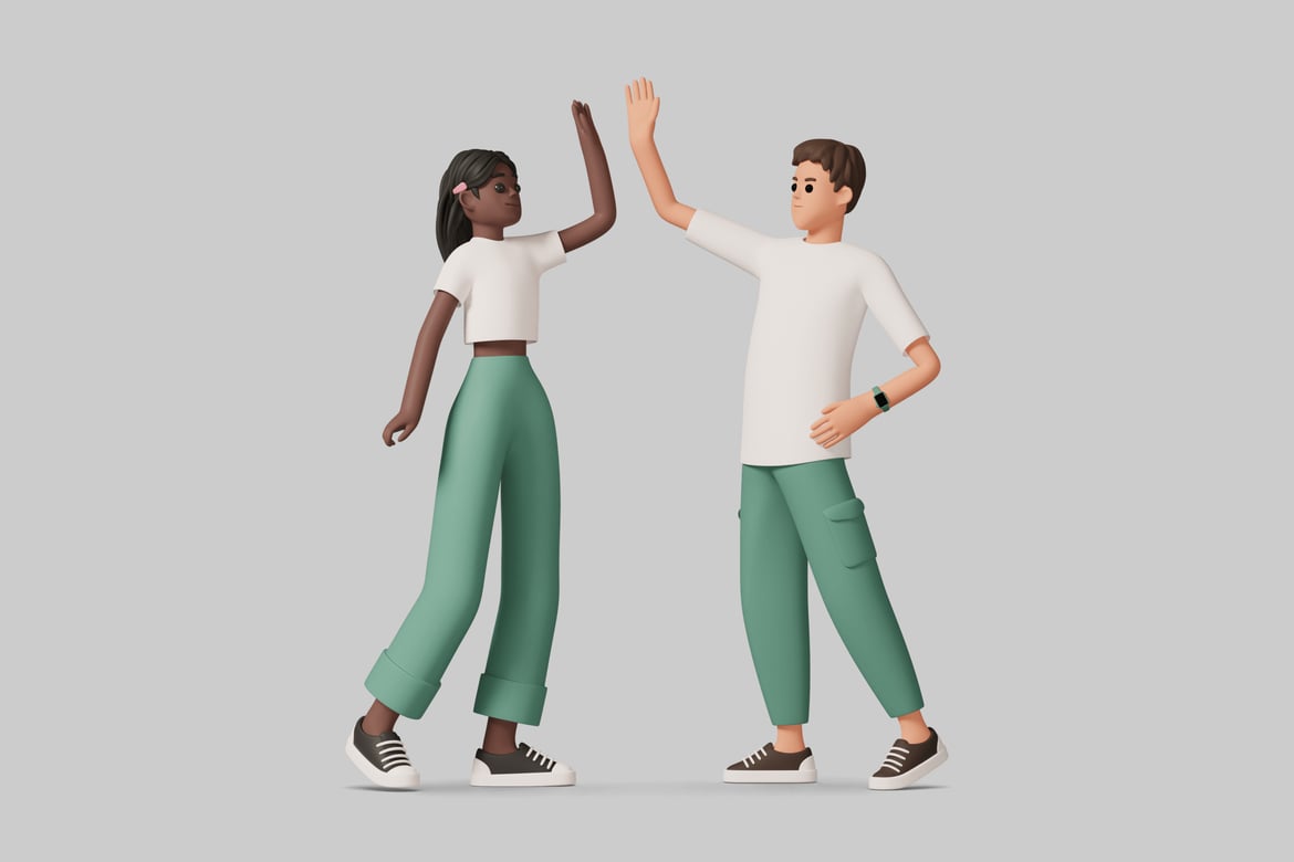 Download Two cartoon characters high-fiving 3D Model