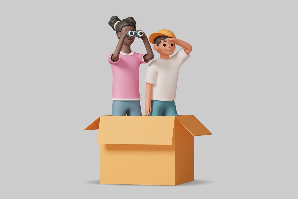 Download Two Characters in a Cardboard Box 3D Model