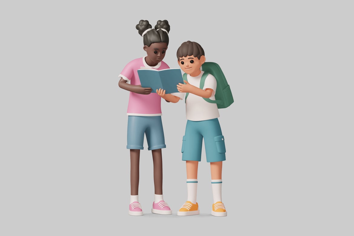 Download Two children reading a book 3D Model